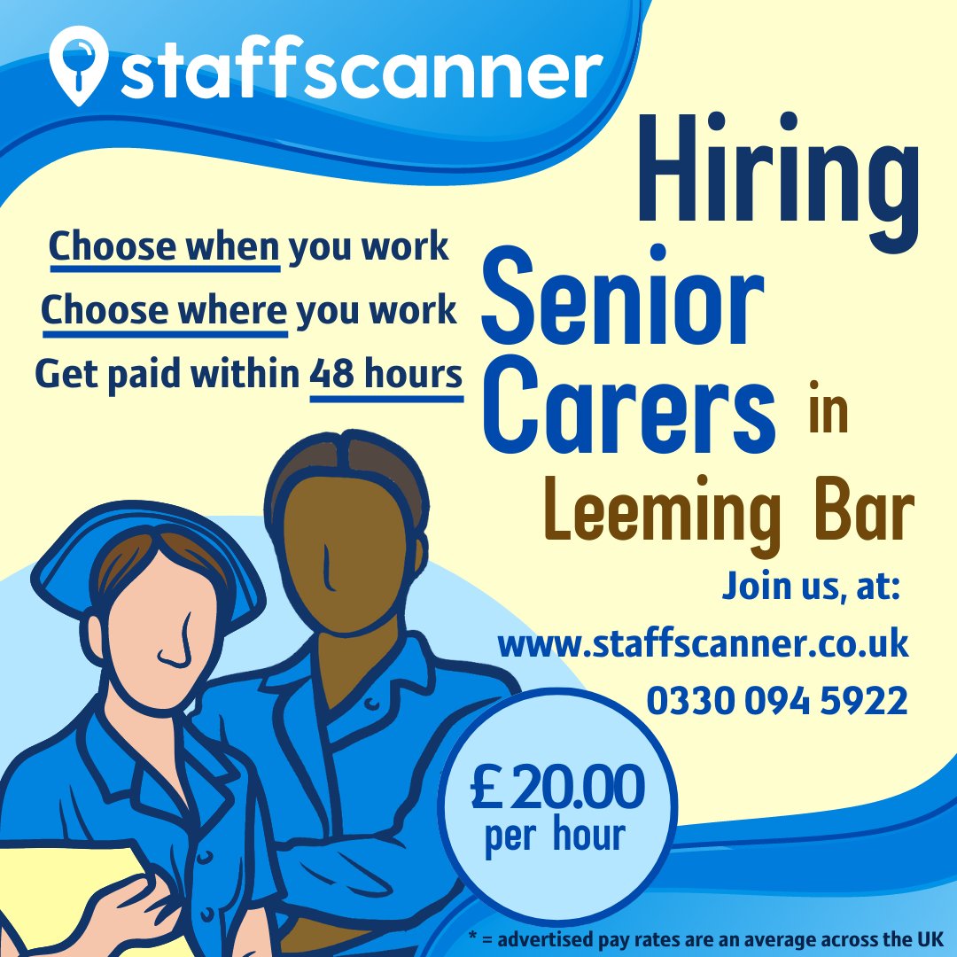 Attention senior carers in Leeming Bar! We want you. If you have relevant experience, sign up today: staffscanner.co.uk #recruitment #hiring #carersuk #seniorcarers #leemingbar