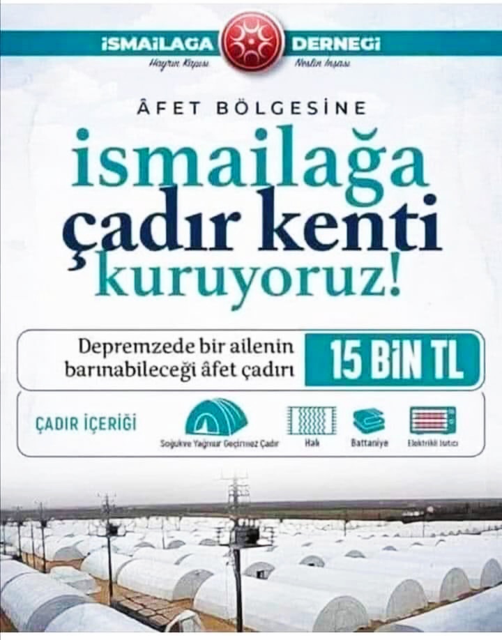 Bu 15.000 TL parayı bana verin,
aynı malzemelerden iki adet vereyim.
Siz yardimi kendinize mi yoksa depremzedelere mi  yapmayı düşünüyorsunuz.
(Buarada cadirciyim.)