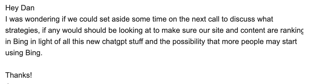 dan_shure's tweet photo. In my 15+ years doing SEO this is not an email I saw coming in 2023... https://t.co/xV6AB3TpUm