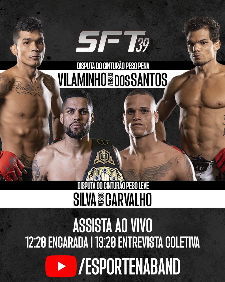 esportenaband's tweet photo. Nesta sexta-feira (10), acompanhe AO VIVO a pesagem, encaradas e a coletiva de imprensa com os principais lutadores do #SFT39, evento que acontece neste sábado (11), com três disputas de cinturão.
ASSISTA: https://t.co/Ncosu80qSs
#SFTnaBand #EsporteNaBand https://t.co/dKfXDqn7eB