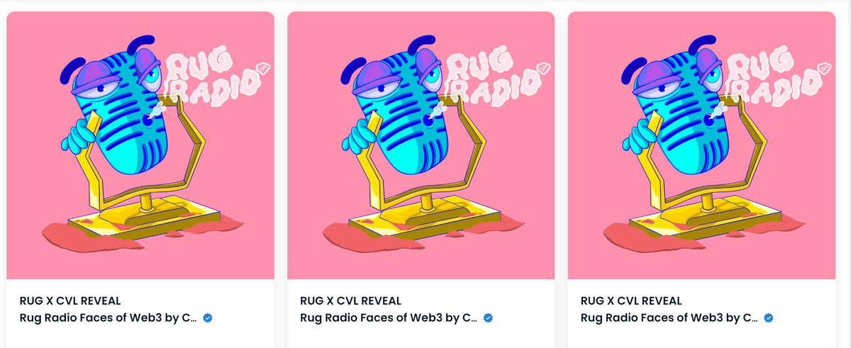 So bullish on <a href="/rugradio/">Rug Radio</a> with the way <a href="/farokh/">Farokh</a>  handled the mint.  picked up a couple more <a href="/coryvanlew/">Cory Van Lew</a> pfps.  Can't wait to see the reveal!