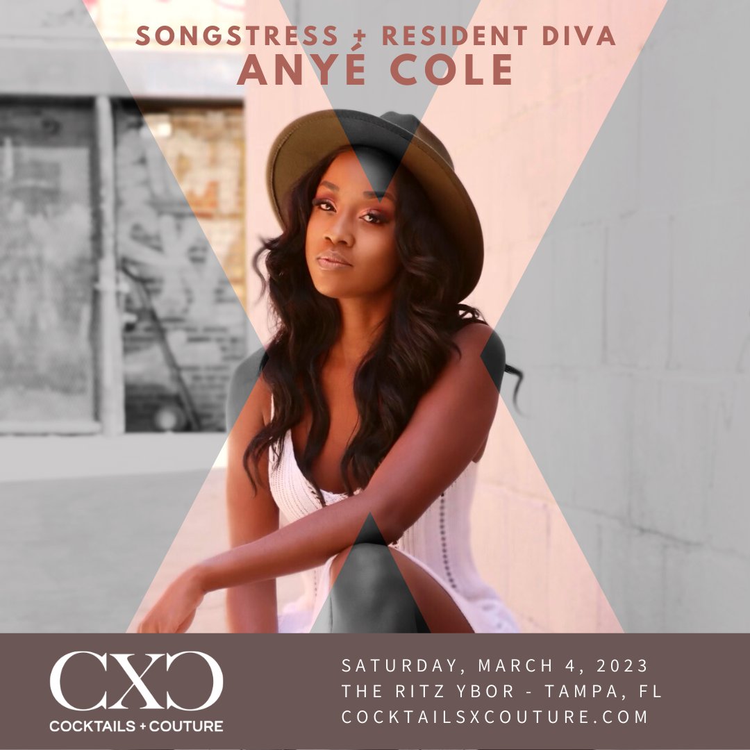 GoTampaGo's tweet photo. Over the last decade, the only consistent forces at Cocktails &amp; Couture have been:

1. 🔥🔥🔥 Fashion.
2. The amazing @tribecasalons.
3. Singer, songstress, chanteuse + diva @JustAnye.

See Anyé perform at the 10th Anniversary #CXC23 on Saturday, 3/4! ⭐️ https://t.co/OcthF7Bgvw https://t.co/TKQAlm3jBw