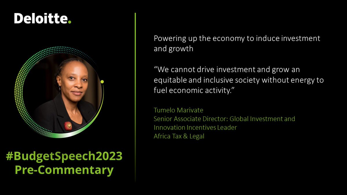 DeloitteSA's tweet image. In his #SONA2023, the SA President has signalled new #tax incentives for businesses to reduce the impact of load shedding and a scheme for leasing of #solar panels for small business. Read one of our insights ahead of the #BudgetSpeech2023 here 👉 deloi.tt/3HsbuXS.