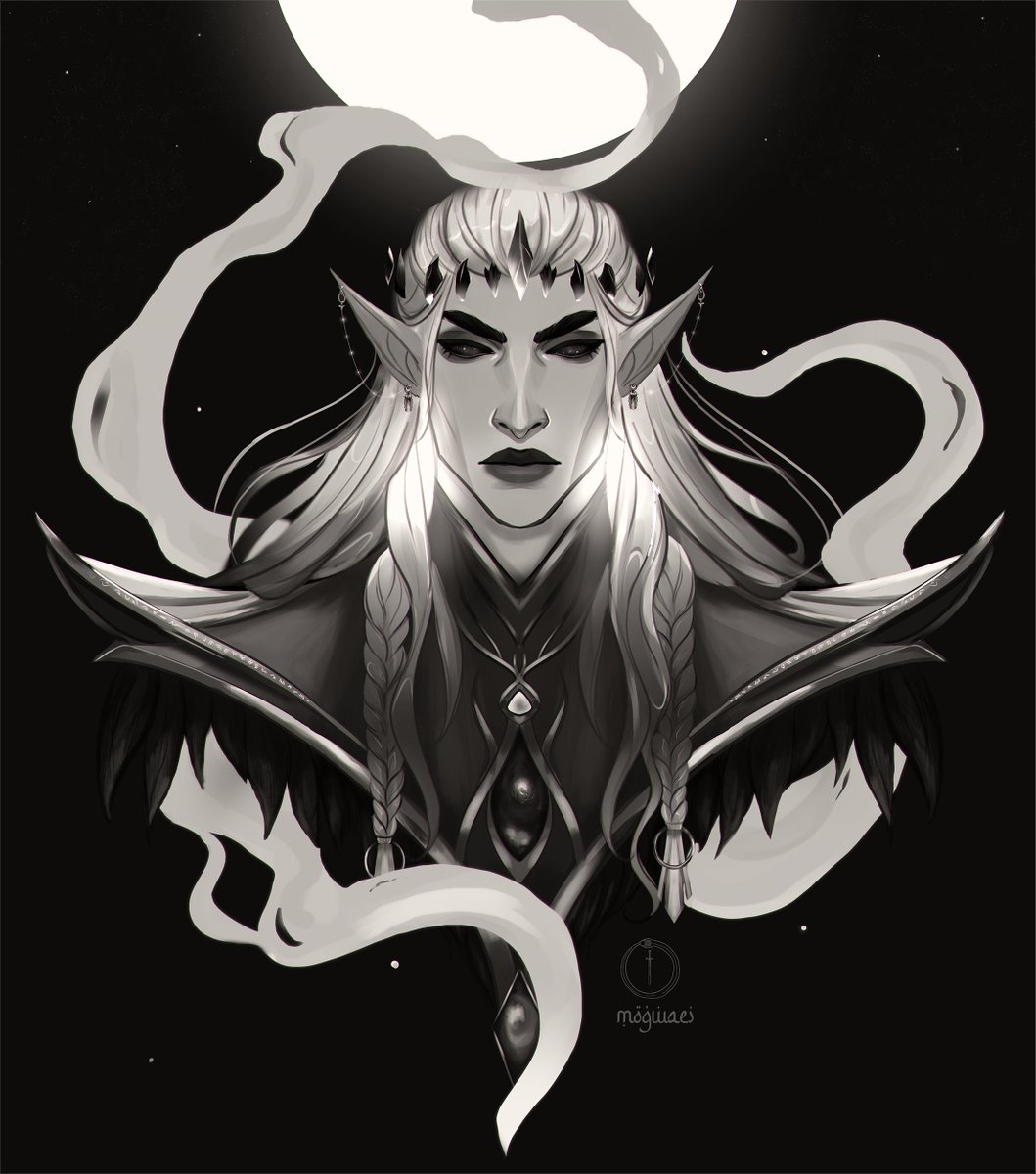 Mogwaei's tweet photo. Under weather, wind, and time, we fade. 
Sink in the sea where no man rows. 
Away from sun and moonshine's glow. 
Come traveller, to the crossroads where secrets flow. 
- a spell in ancient Elvhen
~
["The last I was called was Asmodei."]

#dragonage #art https://t.co/aumORokPJg