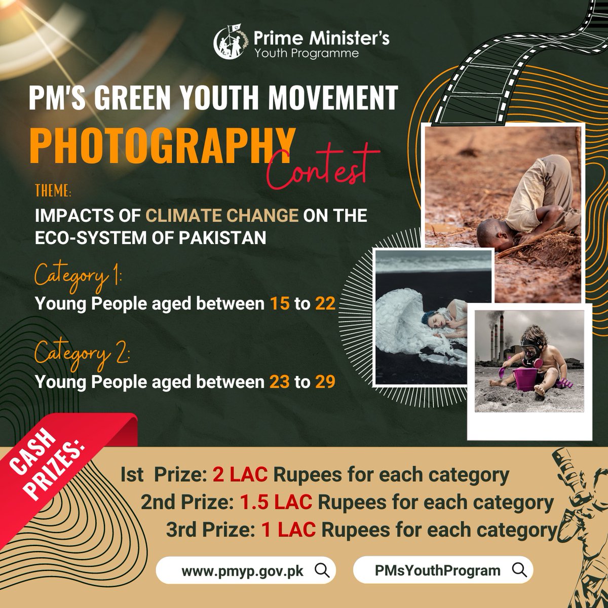 PMsYouthProgram's tweet photo. 📢Attention all photographers!

#PMYouthProgram's Green Youth Movement is holding a nationwide photography competition. Apply now and get a chance to win a grand #cash prize!

Theme: Impacts of Climate Change on the Eco-System of Pakistan

📅Deadline: 20th February

Apply Now! https://t.co/mQ1DFRpppl