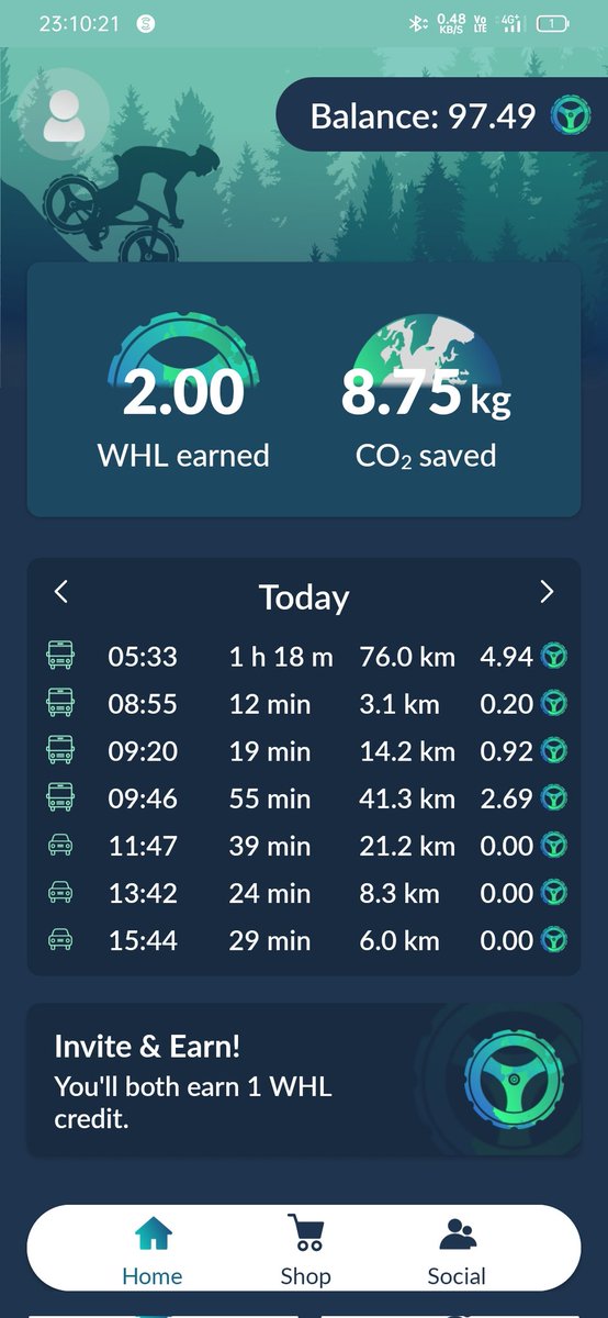 Kuan_Wei_How's tweet photo. Day 44
8.75 CO2 Saved today in @WheelCoin! It was my best record!
#GreenMobility #SaveCO2 #SaveEarth #crypto #token #WHL #Taiwan #chinese https://t.co/00aH4X5XVd