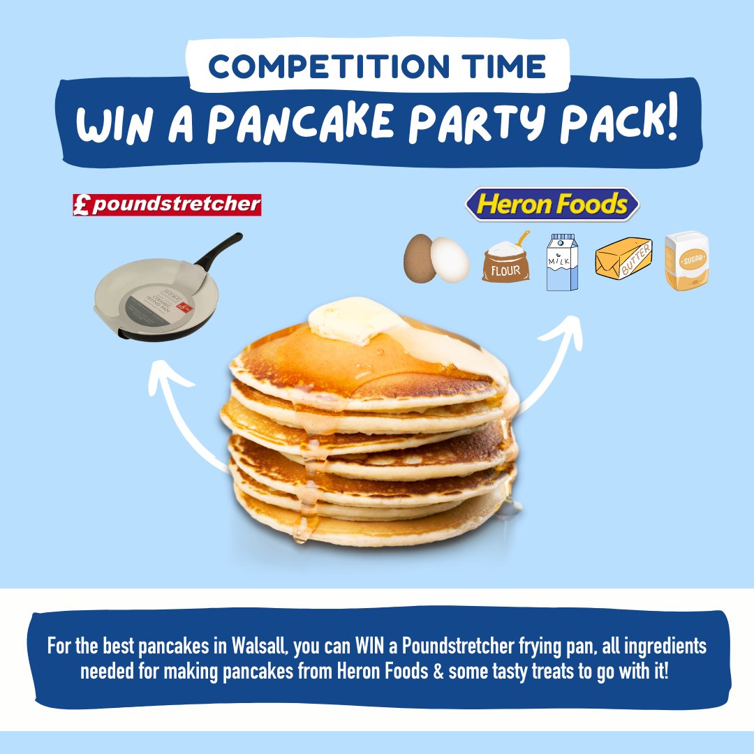 Win a Pancake Party Pack!🥞

For the best pancakes in Walsall WIN a pancake party pack consisting of a <a href="/Poundstretcher1/">Poundstretcher</a> frying pan, all the ingredients needed for the pancakes from <a href="/HeronFoods/">Heron Foods</a> and some tasty treats to go with it!😋

Simply like and retweet this post to enter!
