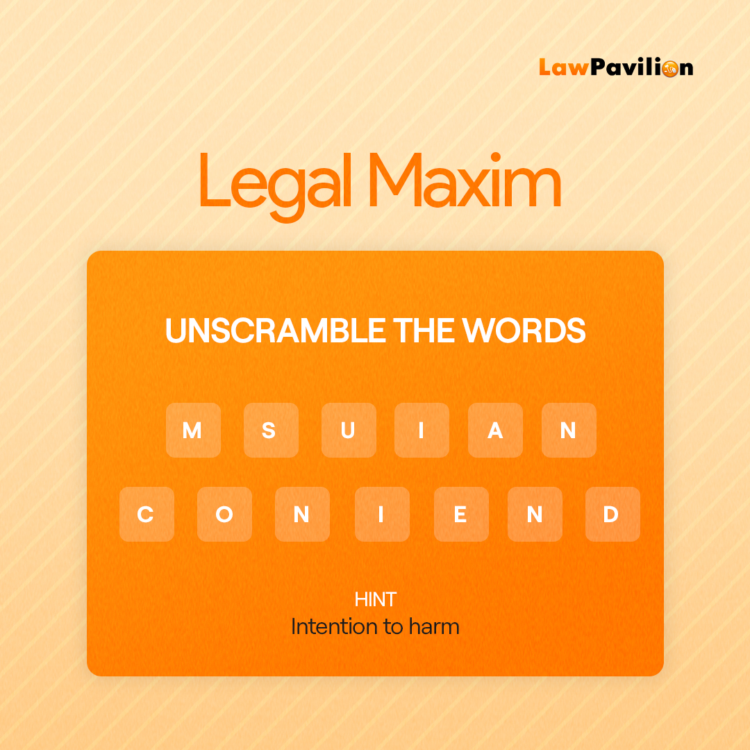 LawPavilion's tweet photo. #TGIF

Can you guess the word?

Shoot your answer in the comment section.

Hint: Subjective state of mind of the author of a crime

#lawquestions #law #lawyer #legal #lawquiz #lawschool #lawupdates #lawquote #legalnews #latinwords #friday #weekend #lawpavilion https://t.co/ZcOzrNH5UP