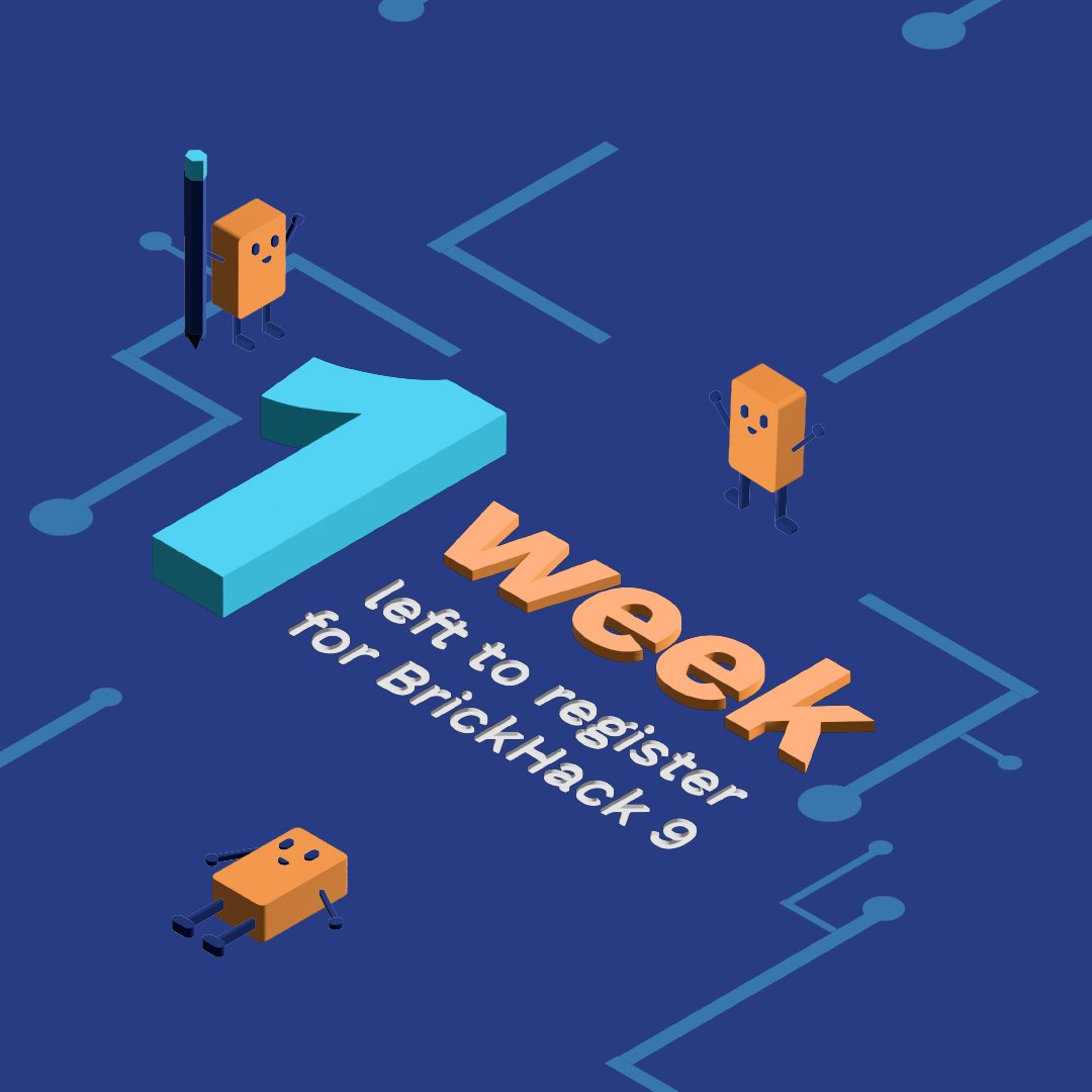 BrickHack (@brickhackrit) on Twitter photo Only one week left to register for BrickHack 9! 😱 Register now at apply.brickhack.io (link in bio!)🔗
 ✉️ Already registered? Be sure to RSVP and check your email for updates as the event gets closer! Only one week left to register for BrickHack 9! 😱 Register now at apply.brickhack.io (link in bio!)🔗
 ✉️ Already registered? Be sure to RSVP and check your email for updates as the event gets closer!