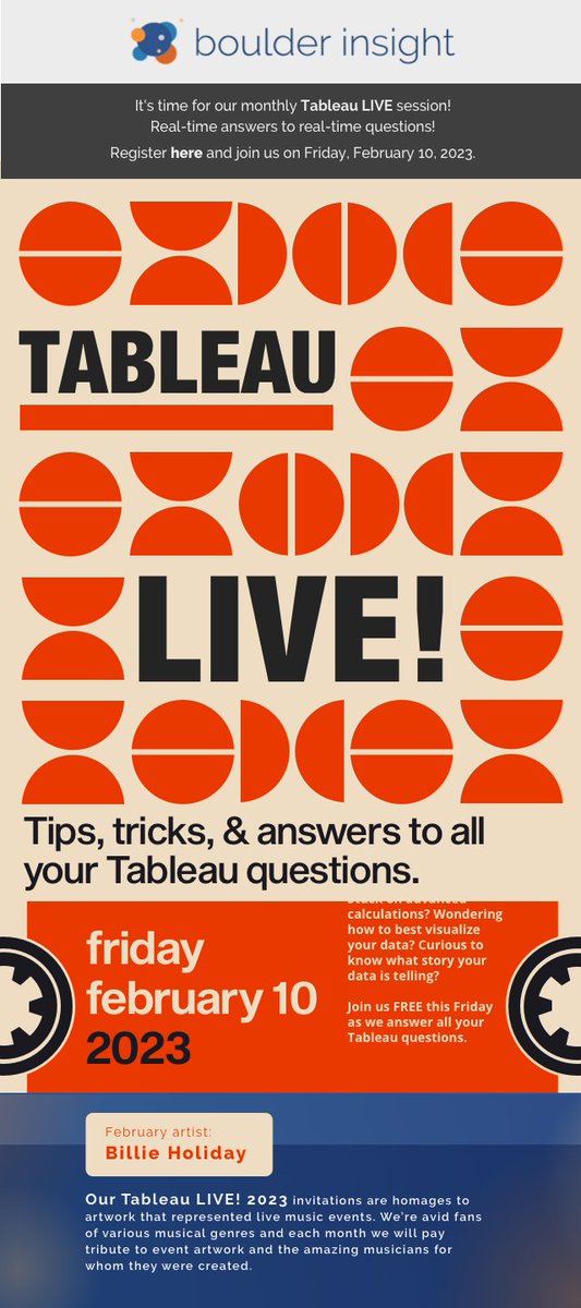 BoulderInsight's tweet image. It’s time for our monthly Tableau LIVE session!
Real-time answers to real-time questions.

Join us TODAY, February 10, 2023, at 3:00 pm EST.

Register: bit.ly/3lgFP48