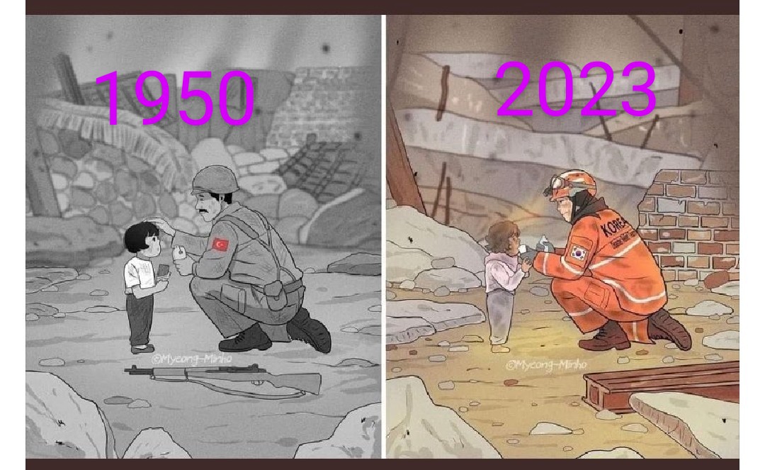 Aksinay1's tweet photo. Korede ünlülerin paylaşdığı resim

1950 🇹🇷 2023🇰🇷
#Deprem #TürkiyəSəninləyik #OsmaniyeDeprem çocuklar deprem yardım haluk levent @ahbap https://t.co/f0OXHesaZM