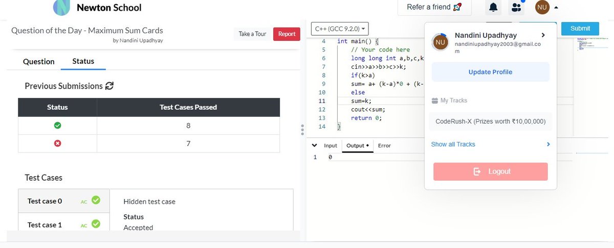 Today I have solved Maximum Sum Cards using #cplusplus
#Day26 of #30daysofcode @everydaycoders
#community #coding #programming #competitiveprogramming #codingchallenge #dsa #bubbleupcommunity