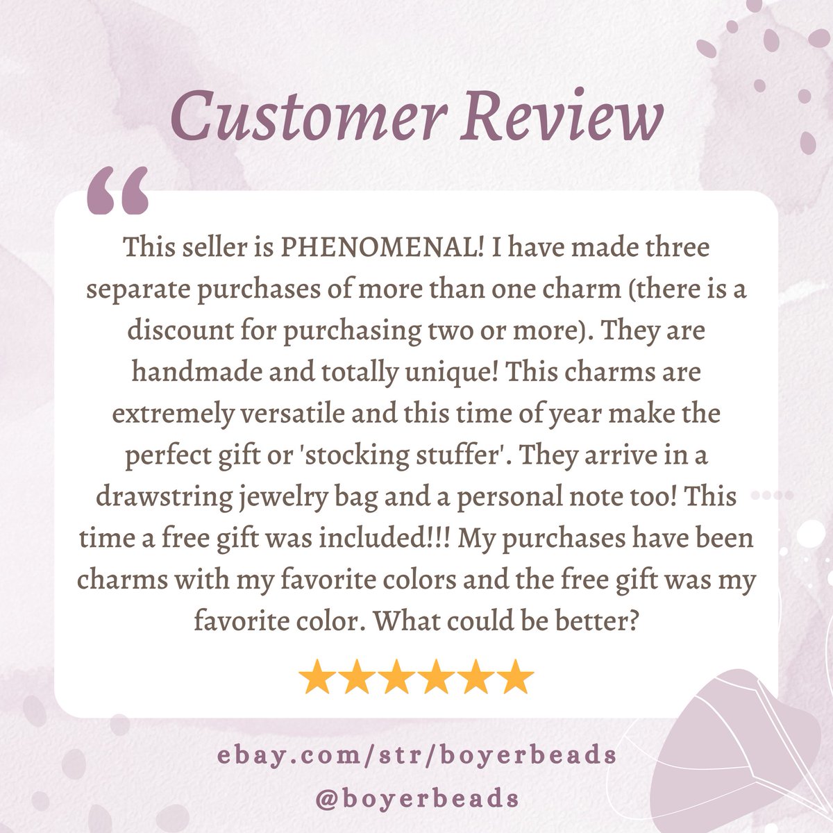 BoyerBeads's tweet photo. ✨Customer Review✨

If you want to leave us a review about a recent product that you have purchased from us, head over to our eBay Store 👉https://t.co/1Q4mCTHJg0

#ebayshop #customerreview #kindcustomer #nicereview #jewelryshop #Ebay #ebayreview #handmadejewerly #testimonial https://t.co/kACB8RyNvm