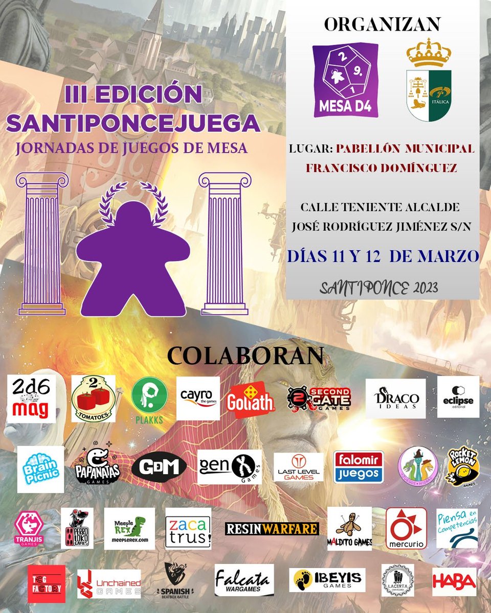 ¡Más colaboradores se unen al evento y actualizamos el cartel! Estamos a punto de llenar el pabellón por completo. ¡No os lo podéis perder!

Las jornadas se realizarán en Santiponce (Sevilla) los días 11 y 12 de marzo. La entrada es libre y gratuita. ¡Os esperamos!