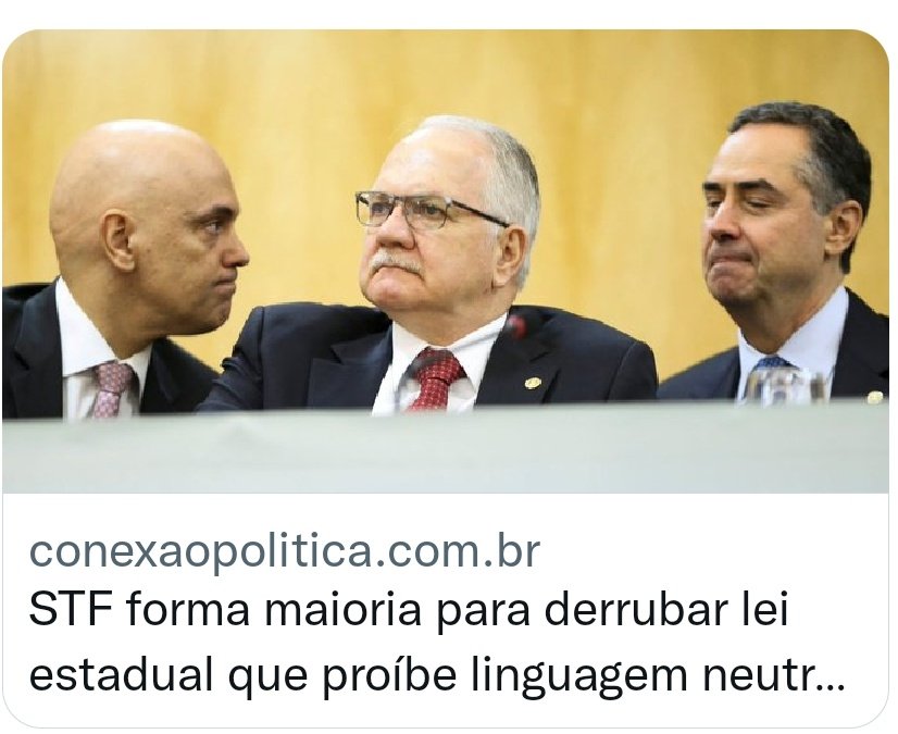 jozeneto_e's tweet photo. Nossos filhos aprenderão a usar "Todes" nas escolas. Fiquem esperto, pais. Monitorem a educação dos seus filhos

O STF se supera a cada dia. Primeiro, além de julgar, eles querem legislar. Agora eles querem derrubar leis do legislativo. Se tornou uma palhaçada essa "Democracia" https://t.co/DAN8cPCmvE