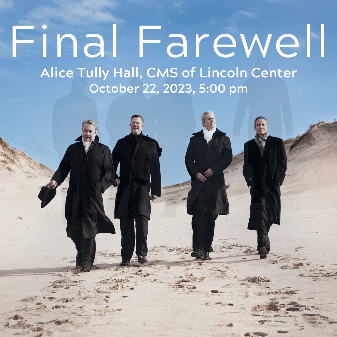 Looking back on 47 years of concerts with pride & nostalgia, we announce the date for our final performance as The Emerson String Quartet. Oct. 22, 2023, join us at @chambermusic Society of Lincoln Center, for our farewell. Long-time ESQ cellist, David Finckel, will join us.