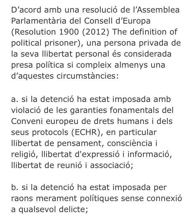 josepcosta's tweet image. Avui és un bon dia per recordar els criteris del Consell d’Europa per definir quan algú pateix una persecució política.
Si no volen donar suport a Laura Borràs és legítim, però per rigor hi ha excuses que no valen. Realment estan dient que no es compleix cap d’aquests criteris?