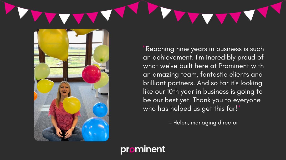 prominentpr's tweet photo. It's our ninth birthday! 🎉

We are so proud of what Prominent has achieved in nine years.

Bring on our 10th year! It is shaping up to be the best one yet!

#CompanyBirthday #Birthday #CompanyAnniversary #Celebration #PR #Marketing https://t.co/GrdJgR50sG