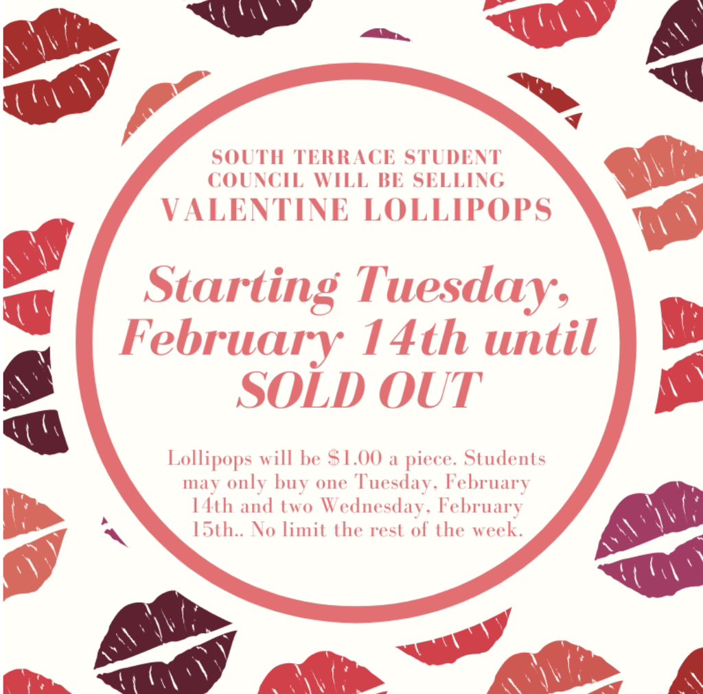 SouthTerraceElm's tweet photo. 🍭🍭LOLLIPOP SALE🍭🍭
Our student council will be selling lollipops on Valentines day! https://t.co/gBmtEiQZKO