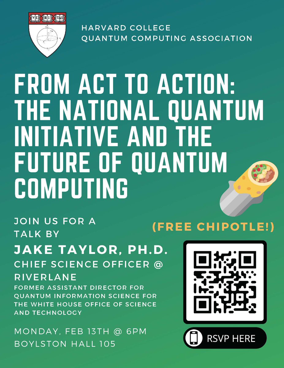 Riverlane (@riverlane_io) on Twitter photo The HCQCA are hosting talks to engage <a href="/Harvard/">Harvard University</a> undergraduates in the forefront of #quantum computing.
On Monday, CSO <a href="/quantum_jake/">Jake Taylor</a> will present 'From Act to Action: the National Quantum Initiative and the Future of Quantum Computing'
👉 harvardquantum.com/events The HCQCA are hosting talks to engage <a href="/Harvard/">Harvard University</a> undergraduates in the forefront of #quantum computing.
On Monday, CSO <a href="/quantum_jake/">Jake Taylor</a> will present 'From Act to Action: the National Quantum Initiative and the Future of Quantum Computing'
👉 harvardquantum.com/events