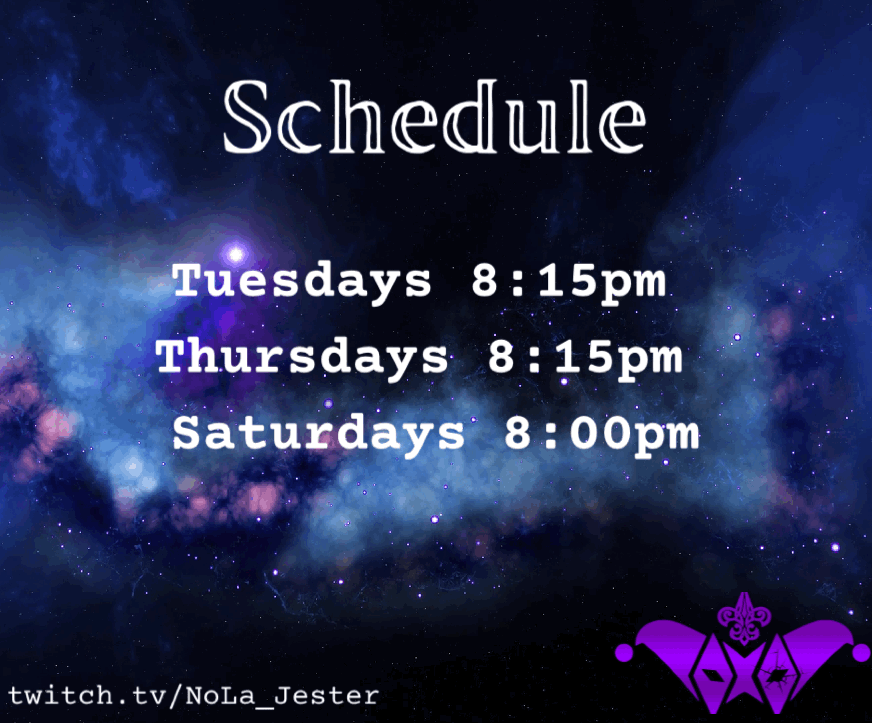 jester_nola's tweet photo. New Streaming Schedule!! https://t.co/2yFt4TV16R