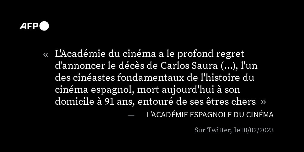 afpfr's tweet photo. Figure du cinéma européen et réalisateur notamment de "Cria cuervos" en 1975, le cinéaste espagnol Carlos Saura est décédé à l'âge de 91 ans, a annoncé l'Académie espagnole du cinéma #AFP https://t.co/zZXspDeJR0