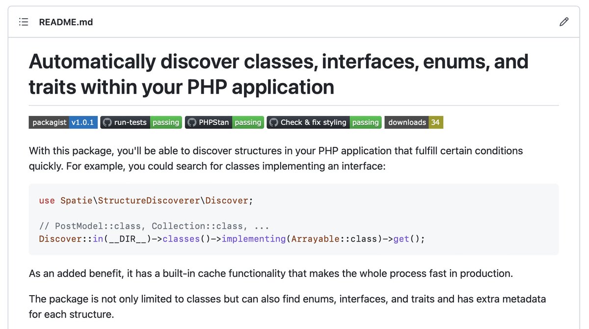 freekmurze's tweet photo. 🚀 We released our newest package: spatie/php-structure-discoverer
https://t.co/tlvsUxALfD

This one will be used as a dependency in a few upcoming packages.

Great work by my colleague @rubenvanassche 
#php https://t.co/WqfOef54AF