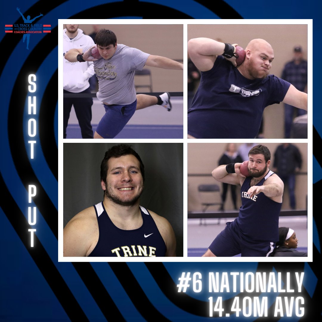 TrineXCTF's tweet photo. In case you missed it... our men throwers are CRUSHING IT on the national rankings! Currently, men's shot up is ranked 6th in the nation and weight throw is ranked 8th in the nation!

Throws squad competes at Defiance College today. Link to live results in the bio! https://t.co/zxbKyUbWhw