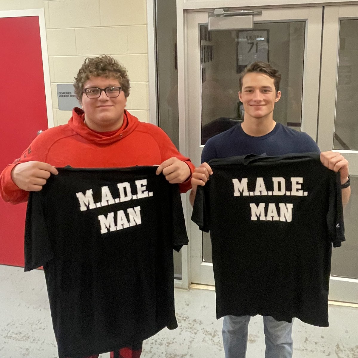 BCCardFootball's tweet image. 🔴⚪️ My. Attitude. Determines. Everything. 
BC footballs M.A.D.E. Men honor this week goes to Nick Lejeune and Aden Lapeyrolerie for perfect attendance in offseason and showing G.R.I.T. Greatness Requires Inner Strength! 
Thank you Jason Phillips for the M.A.D.E. men program.