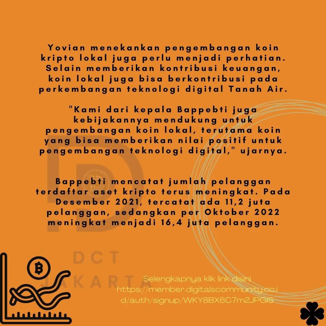 DctJakarta's tweet photo. Ayo kita dukung kripto lokal indonesia bersama-sama 😎

For information detail :
*WhatsApp admin*
- 0821 1000 6164
- 0896 1000 6164

#informasi #informasiterkini #crypto #bursacrypto #bisnislegal #bisnisberkah #dctjakarta #tokencrypto #coincrypto #cuancuan #keuntungan #antigagal https://t.co/QvDOI6hOqM