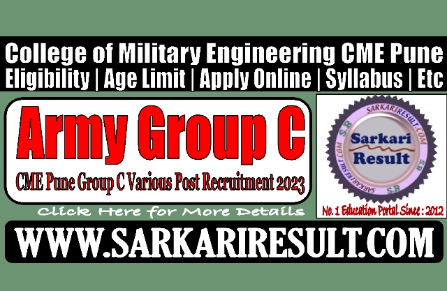 Army CME Pune Group C Recruitment 2023 🔔
⚡️Post Name : MTS, LDC, Driver, Other Group C Post
⚡️Total Post : 119
⚡️Last Date : 04/03/2023
#SarkariResult #CMEPune #Army 
Click to Know More & Apply Online : 
sarkariresult.com/2023/army-cme-…