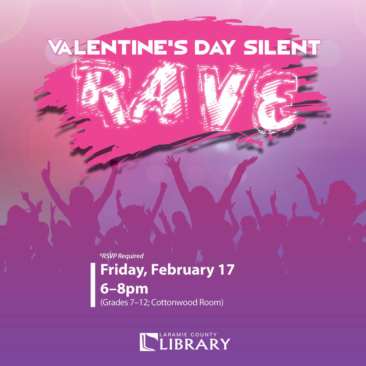 Teens in grades 7–12, it's time to dance the night away...silently! Join us to grab a pair of headphones and dance by yourself in a room full of other people dancing by themselves; it's weird and wacky but we promise it works!
 
Visit lclsonline.org/event/valentin… to RSVP!