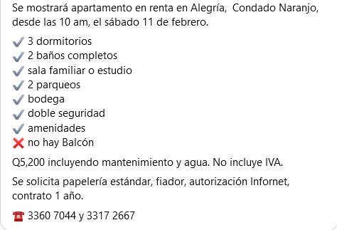 BonanzaBRGT's tweet photo. Citas este sábado 11 febrero desde 10 am. Más información a 3360 7044 y 3317 2667.

En Apartamentos Alegría, Condado Naranjo, zona 4 mixco.

#apartamentoenrenta #apartamento #alquiler #serenta #sabadoderenta #sabado #naranjo #condadonaranjo https://t.co/0gpqi8ghVI