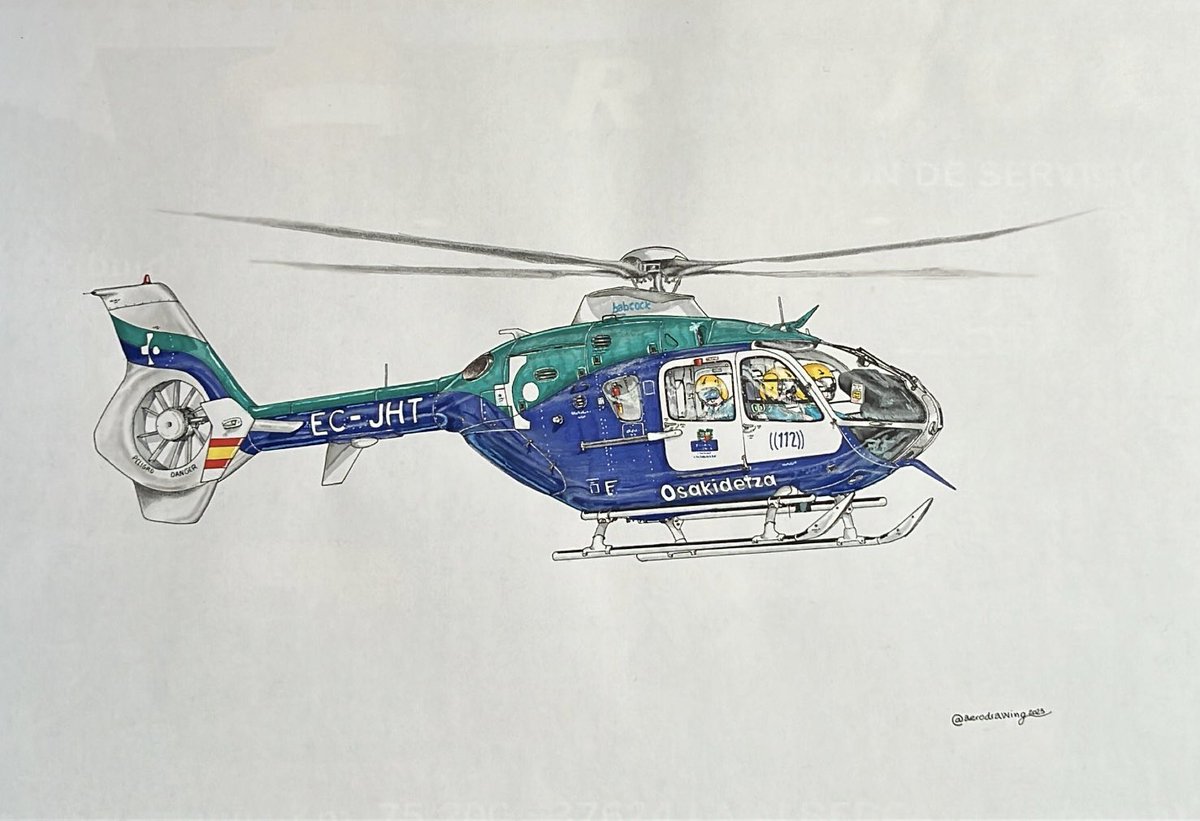 aerodrawing's tweet photo. Buenas tardes 
#viernes 

Llego al #findesemana , y lo hago después de un pequeño parón.

Os traigo esta nueva ilustración de este #aircraft 🚁 #ec135t2 de @airbus_helicopters operando para @osakidetzaejgv @112_sosdeiak en pleno vuelo. https://t.co/wS5miLVcZj