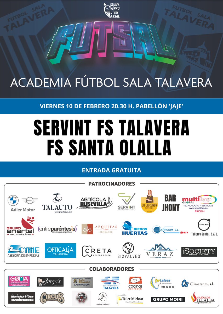 FS_Talavera's tweet photo. Se le adelanta a este viernes su encuentro de la Jornada 1⃣3⃣ a nuestro Juvenil Autonómico #Servint con un duelo frente a #FSSantaOlalla que arrancará a partir de las 2⃣0⃣:3⃣0⃣ en el JAJE. https://t.co/BLKJy4M5nN