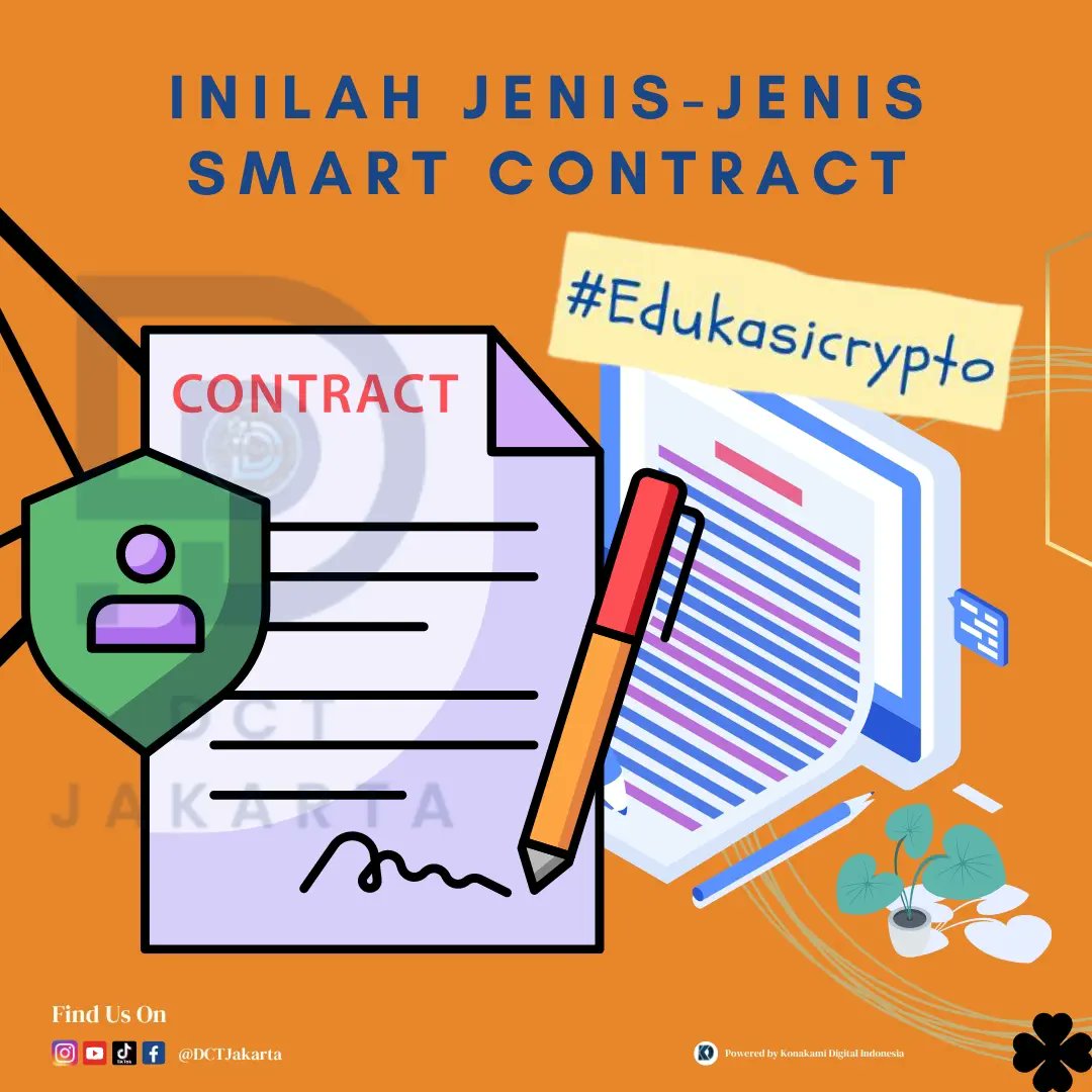 DctJakarta's tweet photo. Kalau kemarin mimin jelasin arti dr Stable coin, skrg mimin kasih tau nih jenis-jenis Smart Contract! 🌝

For information detail :
*WhatsApp admin*
- 0821 1000 6164
- 0896 1000 6164

#asetcrypto #profit #halal #bisnisdigital 
#legal #halal #saham #bursa #bursa #uangbanyak #lelagl https://t.co/sMs1jkQZZa