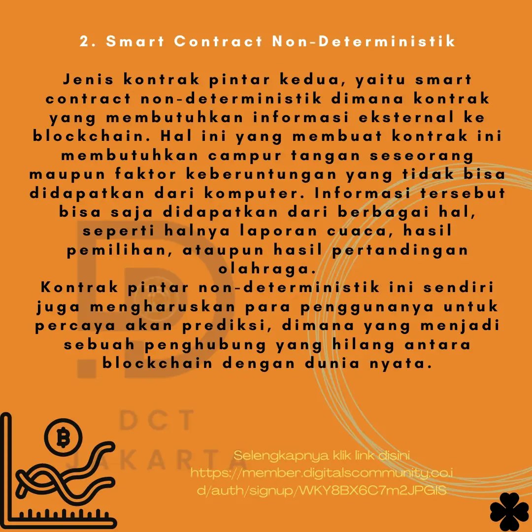 DctJakarta's tweet photo. Kalau kemarin mimin jelasin arti dr Stable coin, skrg mimin kasih tau nih jenis-jenis Smart Contract! 🌝

For information detail :
*WhatsApp admin*
- 0821 1000 6164
- 0896 1000 6164

#asetcrypto #profit #halal #bisnisdigital 
#legal #halal #saham #bursa #bursa #uangbanyak #lelagl https://t.co/sMs1jkQZZa