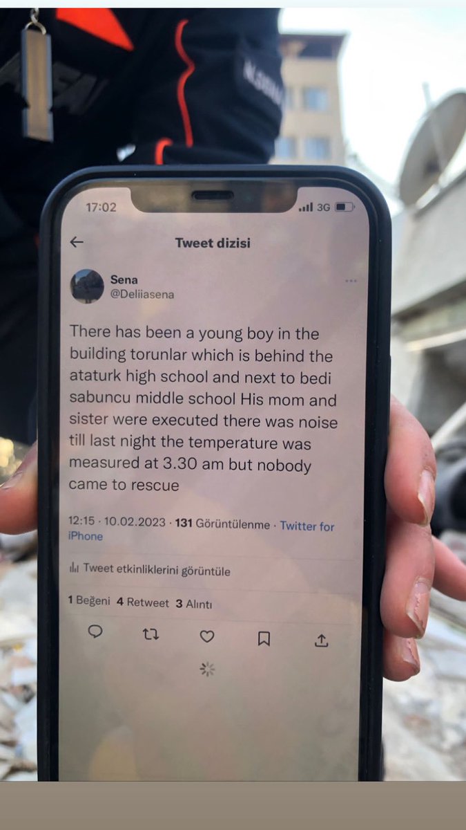 gultekinavci's tweet photo. @vigilidelfuoco @Viminale @DPCgov @DPCgov enkaz altında canlı olduğu düşünülen öğrencimiz için acil profesyonel yardım gerekiyor, need urgent help, bisogno di aiuto urgente , necesito ayuda urgente . Adres: Akevler Mahallesi 13/1 Sokak No:8 Torunlar Apartmanı Kat 1 Antakya/Hatay https://t.co/yUceHfH6Ju https://t.co/l2UMjyuGE4