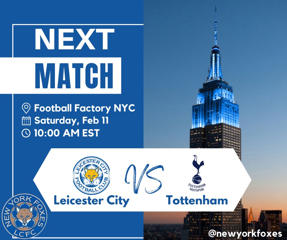 NewYorkFoxes's tweet photo. Bring your sweetheart down for the game for the ultimate Valentine’s Day weekend. What’s more romantic that that? 💙
@lcfc vs. Spurs
Saturday, Feb 11
10:00 am
@FFactoryNY
#lcfx #leitot #usfoxes https://t.co/tiH0YqpNVS