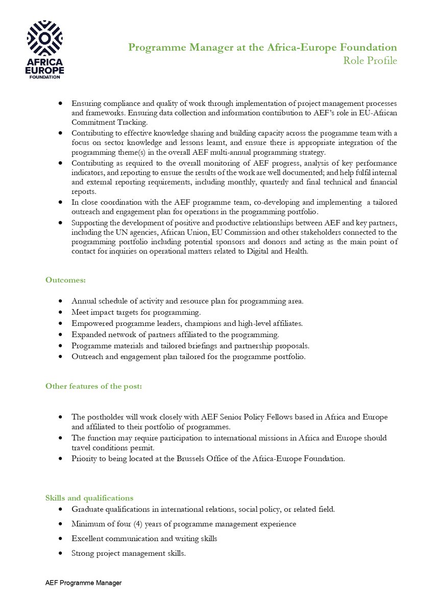 AfricaEuropeFdn's tweet image. 📢 #JobAlert 

🔎We're looking for a Program Manager to ensure the development and impact targets for the Foundation's programming on #Digital and #globalhealth.

To apply and for more info regarding current job offers, visit 🖱bit.ly/3x3AlMO.