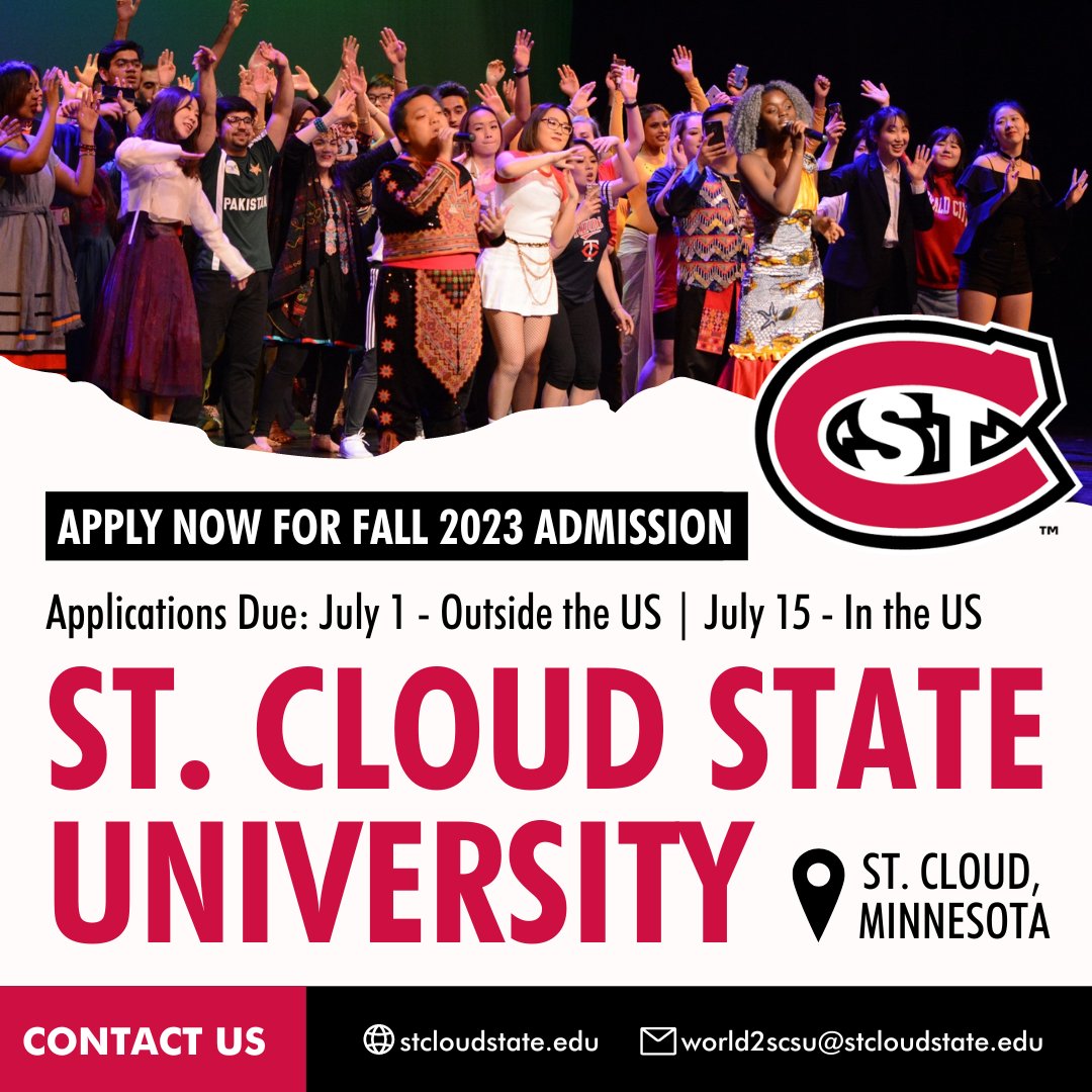 Apply today to St. Cloud State! scsu.mn/2NhnTmf

With 1,000+ international students from 90 nations, we are home to a wide range of perspectives that makes the university's global focus award worthy. Start your journey today in one of our 200+ programs!