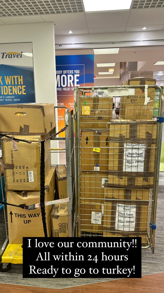 HaysTravelBex1's tweet photo. So overwhelmed and overjoyed with the Kindness of our community Yesterday at 12:00 we began accepting donations for the Turkey &amp; Syria Crisis and today not even 48 hours later we have 2 Fully loaded roll cages of Clothes, baby food, Feminine hygiene products #ttgmedia #haystravel https://t.co/I4YzkHVh0O