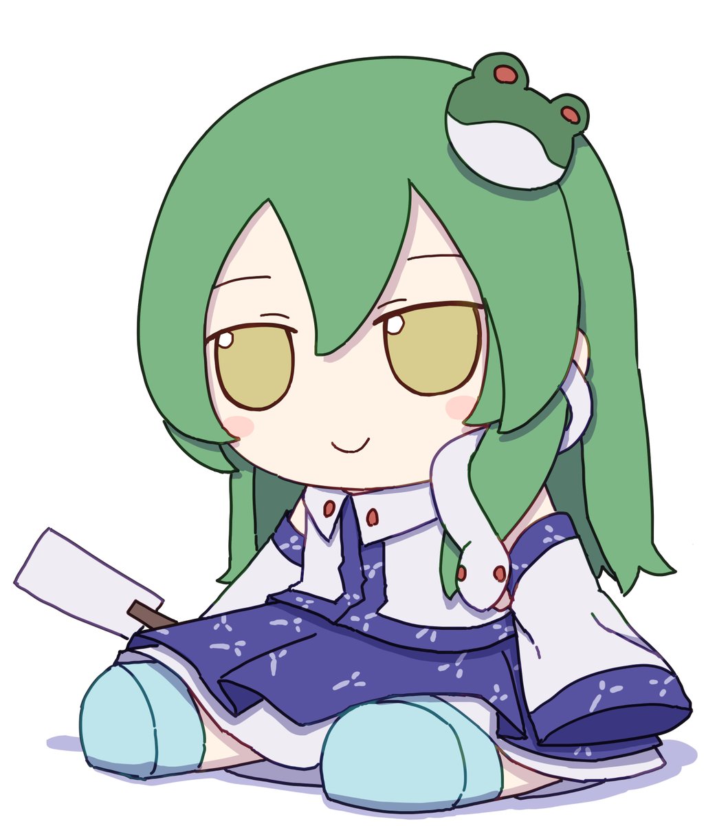 kochiya sanae 1girl green hair hair ornament white background frog hair ornament detached sleeves gohei  illustration images