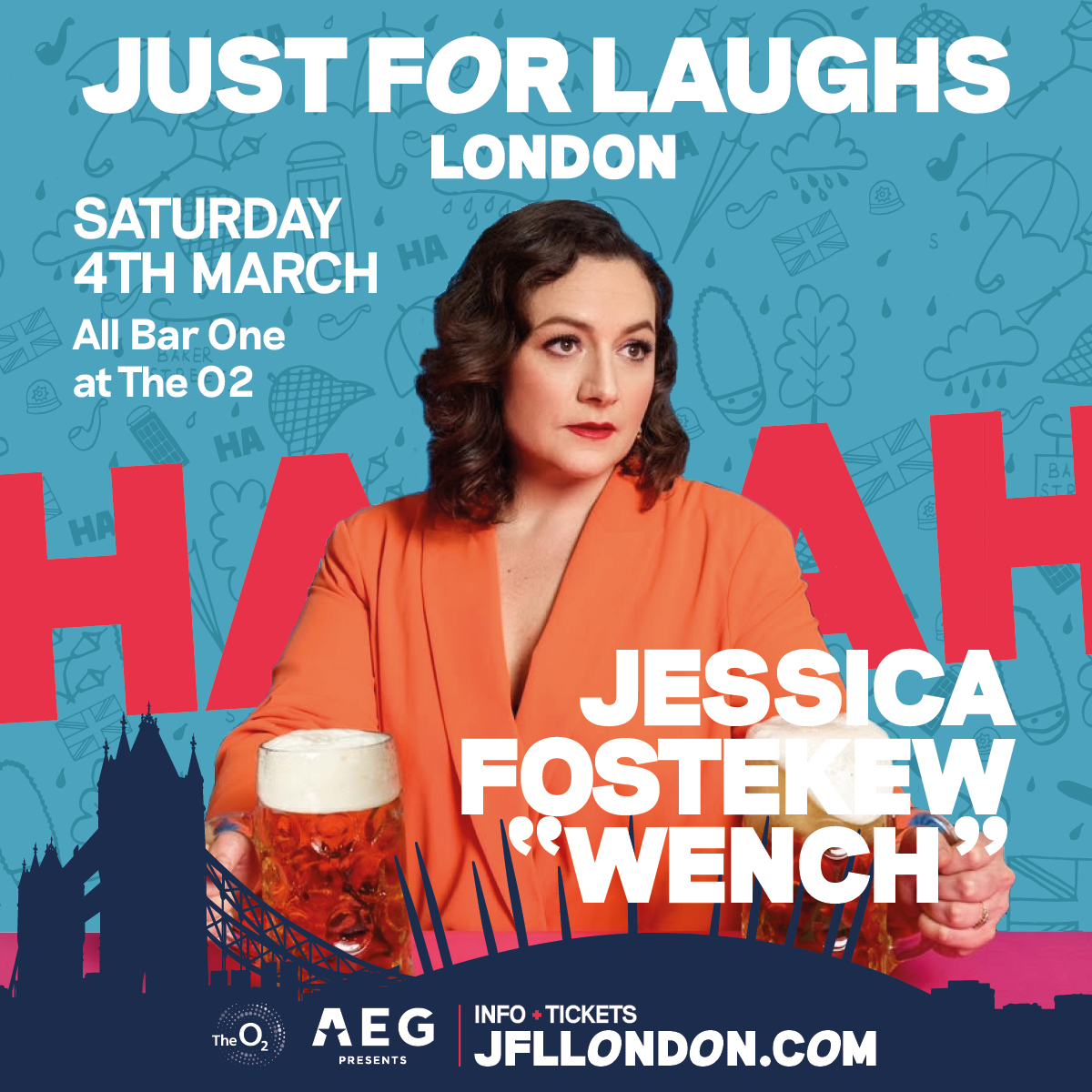JFL_London's tweet photo. "Wench" is a show about sexy things (awkward), private things (oh no) and a woman trying to sit on the face of time to keep it still (hot, right?) 🔥

Don't miss @jessicafostekew at JFL London this March! 🤣

https://t.co/vI32IgnSnc https://t.co/Q2iWXJn05N