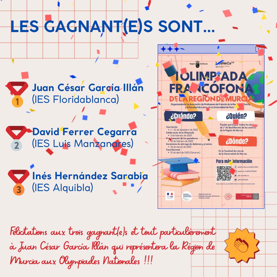 Félicitations aux gagnant(e)s !! #FLE #EstudiosFranceses #OlimpiadaFrancófona #RegióndeMurcia