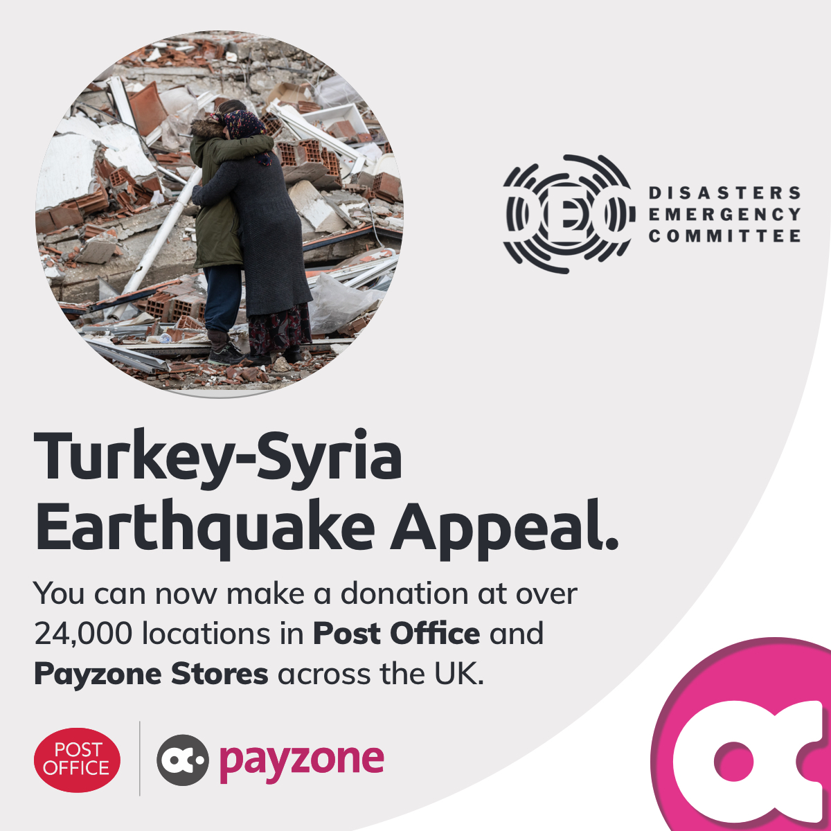 Payzone_UK's tweet photo. Donate to the @decappeal Turkey-Syria Earthquake Appeal at your nearest Payzone store and help provide medical care, temporary shelter, food and water to people in Turkey and northern Syria.

https://t.co/WZfxpMSCUG 

#TurkeySyriaEarthquake #Payzone https://t.co/EmMDimdKtp