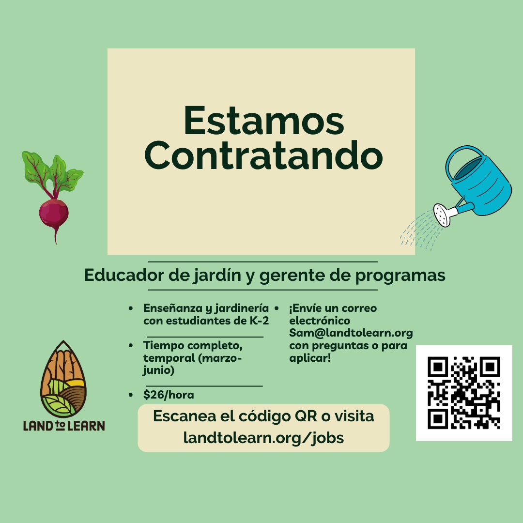 LandToLearn's tweet photo. Land to Learn is hiring! We're hiring a full time temporary (March-June) garden educator and program manager in Newburgh. 
https://t.co/WxIVFBKY1f 

¡Land to Learn está contratando!
Haga clic en el enlace en biografía para obtener más información y aplicar https://t.co/2ihGk6PzLh