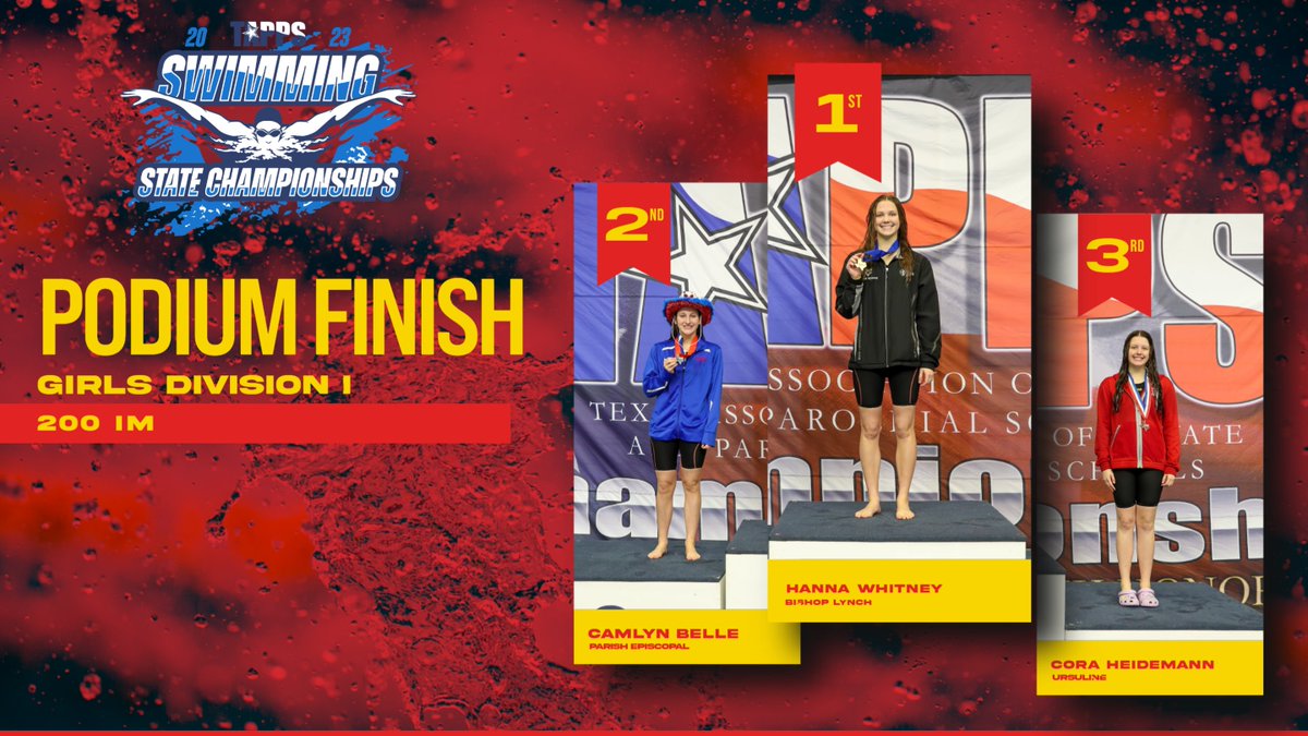 TAPPSswim's tweet photo. Congratulations to our Top Three Medalist in the Girls Division I 200 Yard IM of the 2023 #TAPPSswim State Championship! https://t.co/m9oclAUHCt