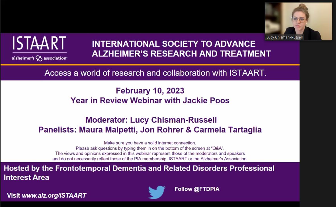 Frontotemporal Dementia and Related Disorders PIA (@ftdpia) on Twitter photo <a href="/FTDPIA/">Frontotemporal Dementia and Related Disorders PIA</a> Year in Review webinar is
Happening now 👉
#FTD <a href="/alzassociation/">Alzheimer's Association</a> <a href="/ISTAART/">ISTAART</a> <a href="/FTDPIA/">Frontotemporal Dementia and Related Disorders PIA</a> Year in Review webinar is
Happening now 👉
#FTD <a href="/alzassociation/">Alzheimer's Association</a> <a href="/ISTAART/">ISTAART</a>