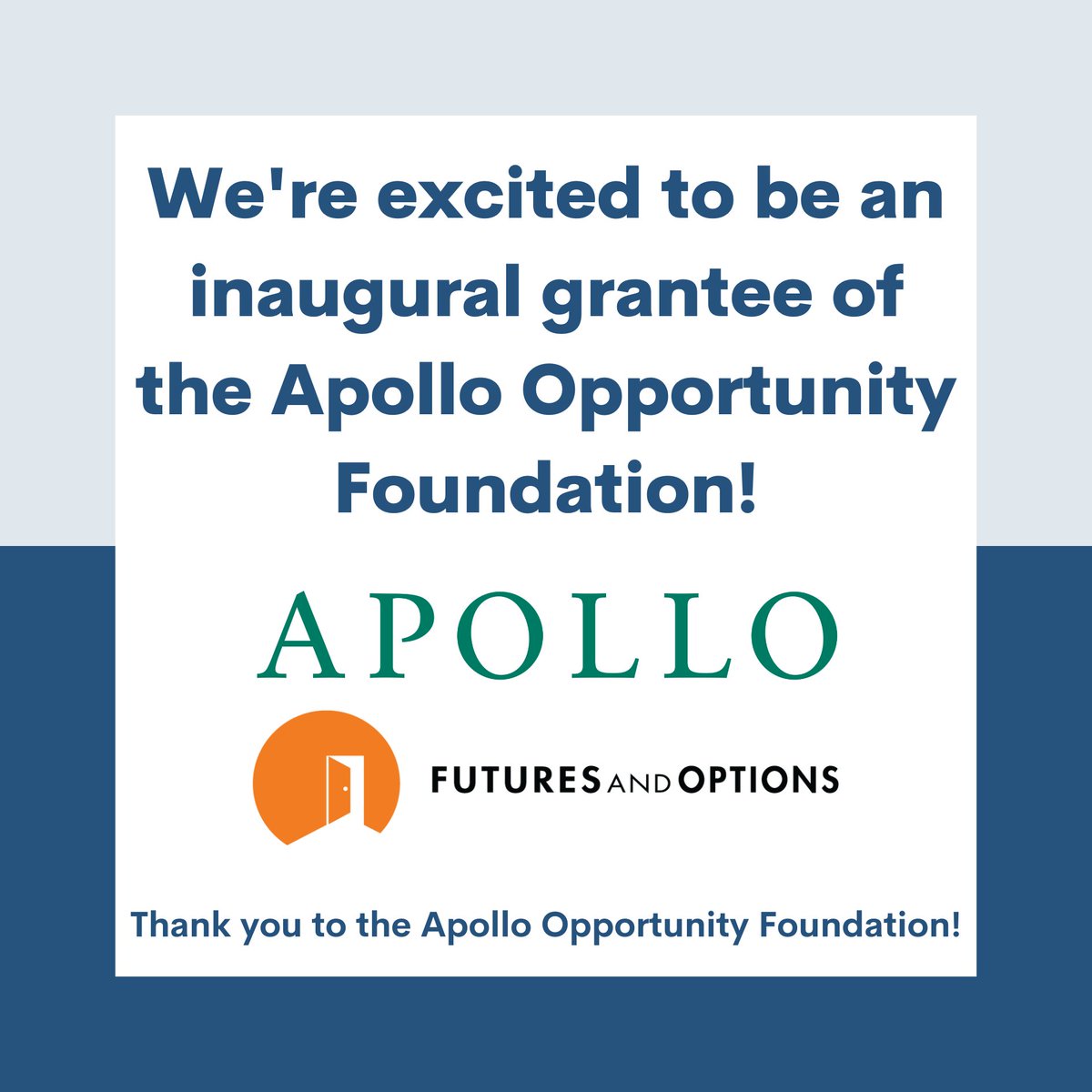 We've been awarded a grant by Apollo Global Management’s Apollo Opportunity Foundation to expand career development opportunities for NYC high school youth. Thank you to the Apollo Opportunity Foundation for your generous support of our programs! #ExpandingOpportunity